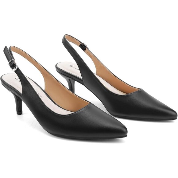 🆕 Women Black Low Heel Pumps Closed Pointed Toe Kitten Heels Wedding Party Sexy - Picture 3 of 4